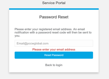 forgot password Failure page
