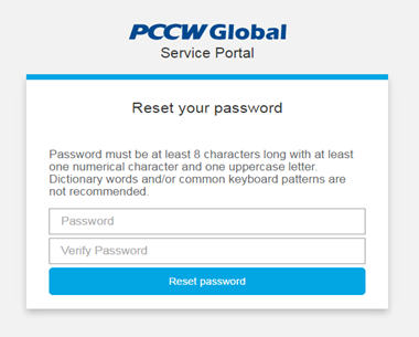 reset password page